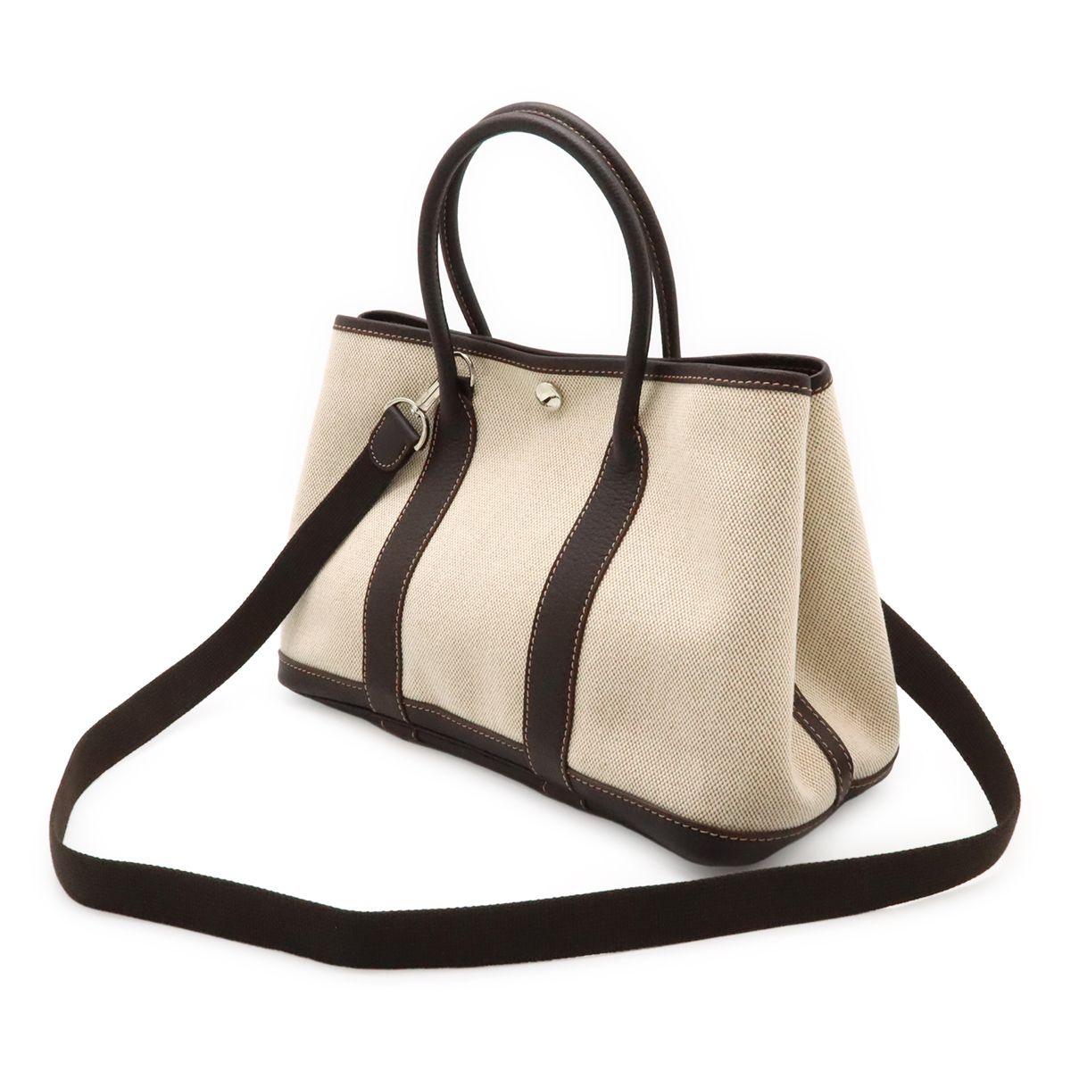Hermes Garden Party TPM Tote Handbag Mini Bag Toile Ash Brown Brown Strap