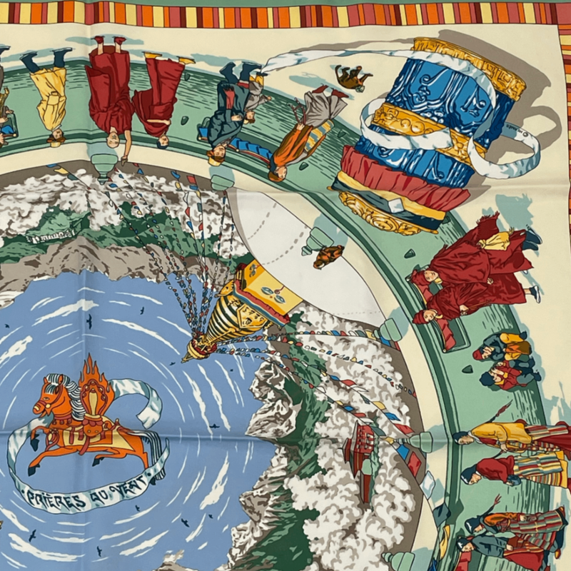 Hermes Carre 90 Prieres AU VENT Prayer In The Wind Green X Multicolor Scarf Silk