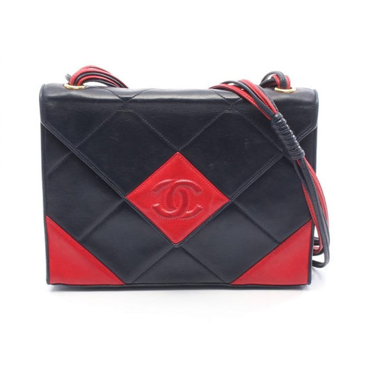 Chanel Shoulder Bag Navy Red Leather