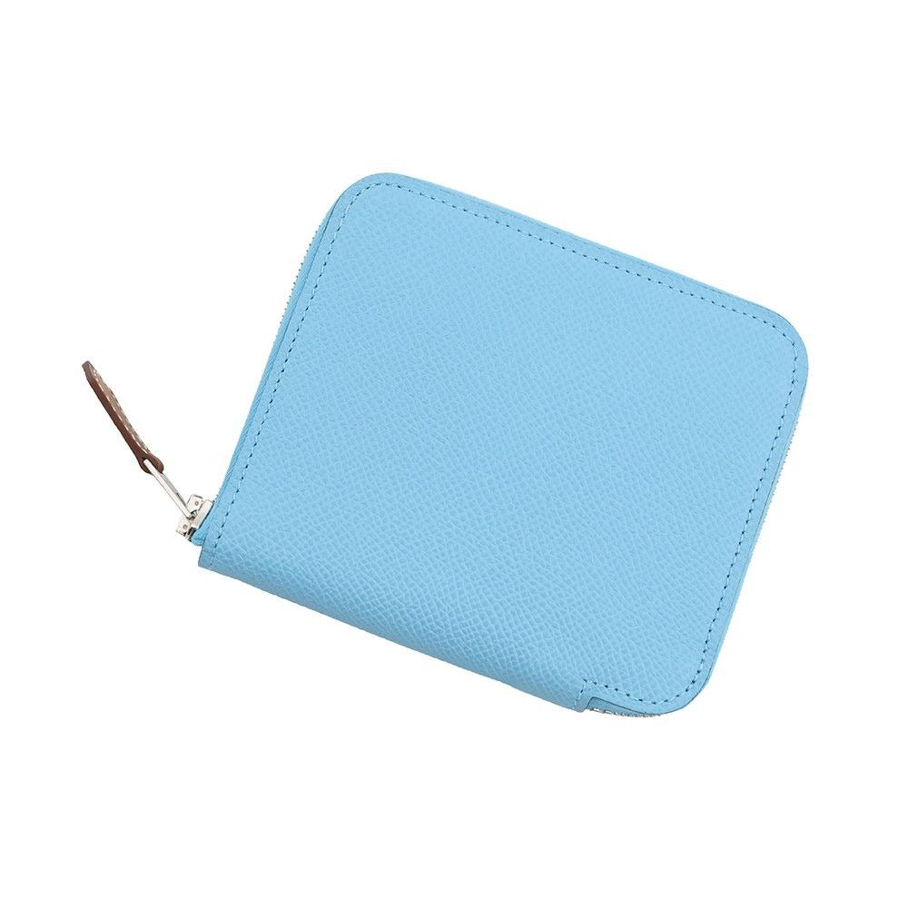 Hermes Coin Case Azap Compact Silk in Celeste Silver Epsom
