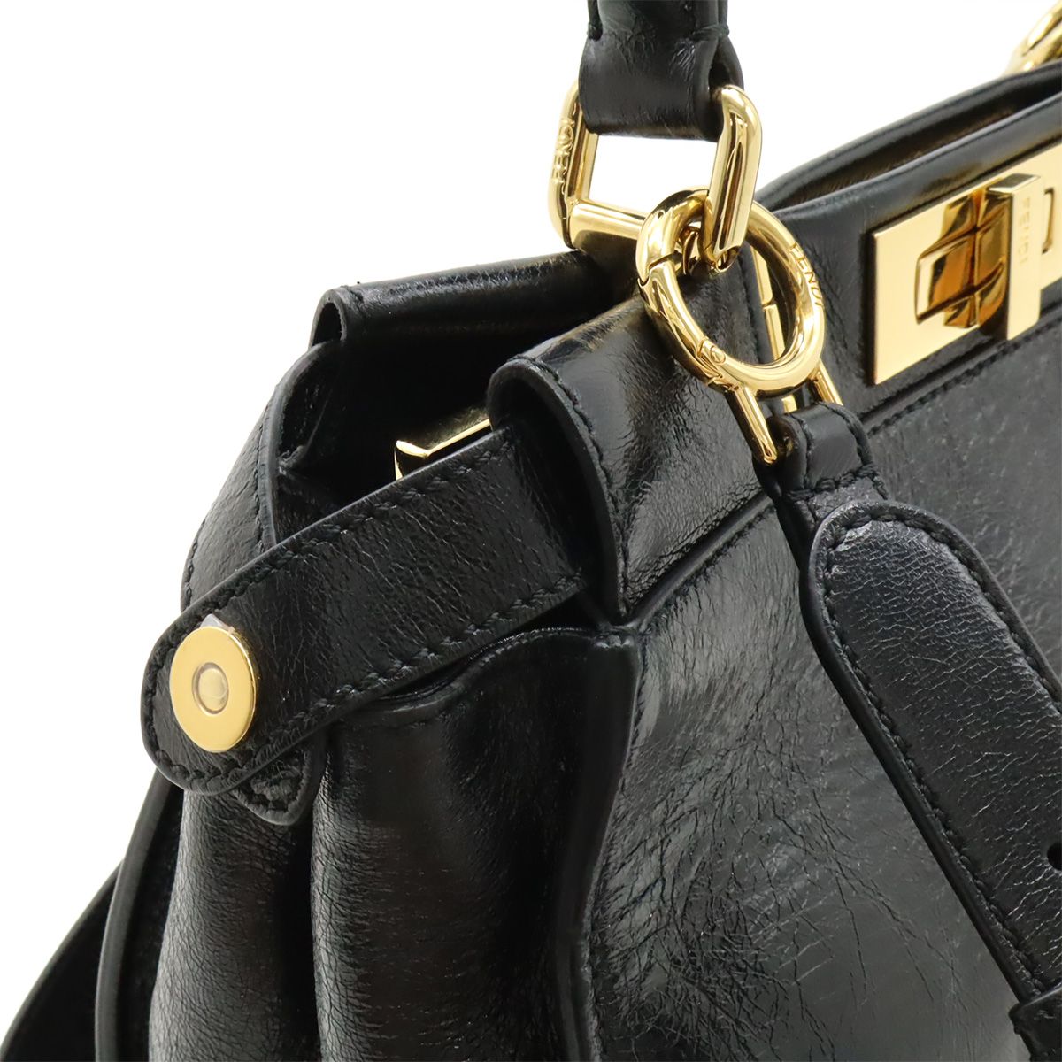 Fendi Peekaboo Regular Handbag 2WAY Shoulder Bag Crossbody Leather Black Black