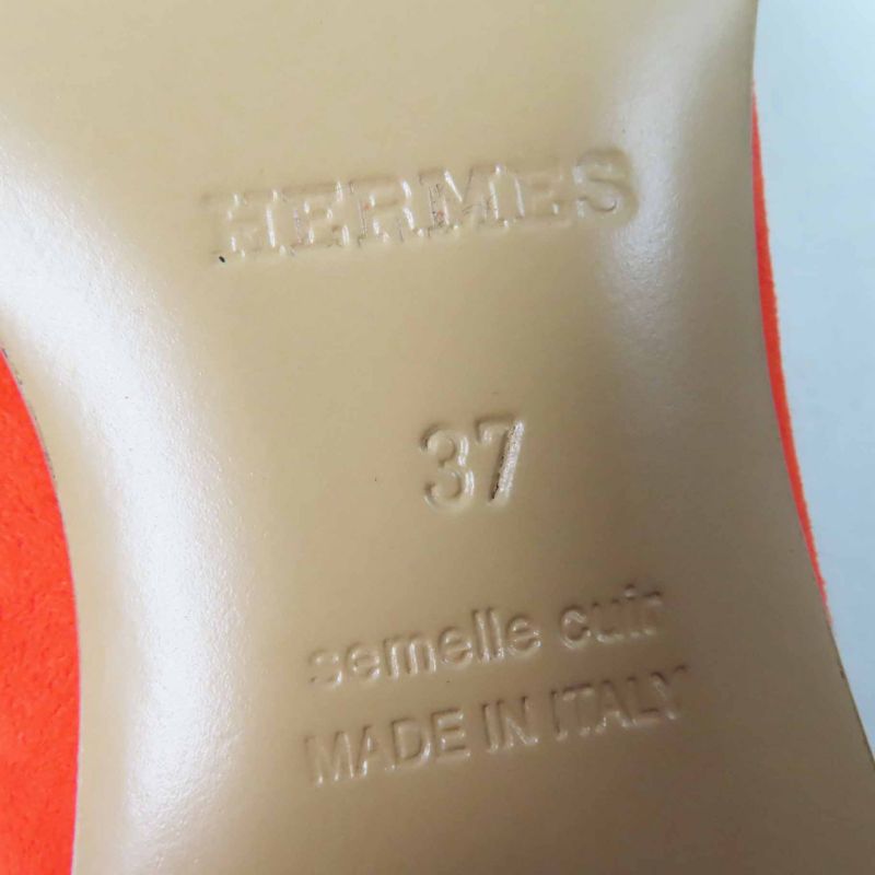 Hermes Moccasins Paris Constance Chevre Velours Loafers Orange 37 With Box And