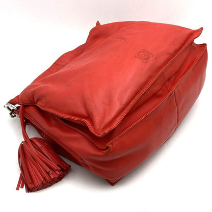 Loewe 261403 Shoulder Bag Red Leather Anagram Flamenco Fringe Ladies Brand Name
