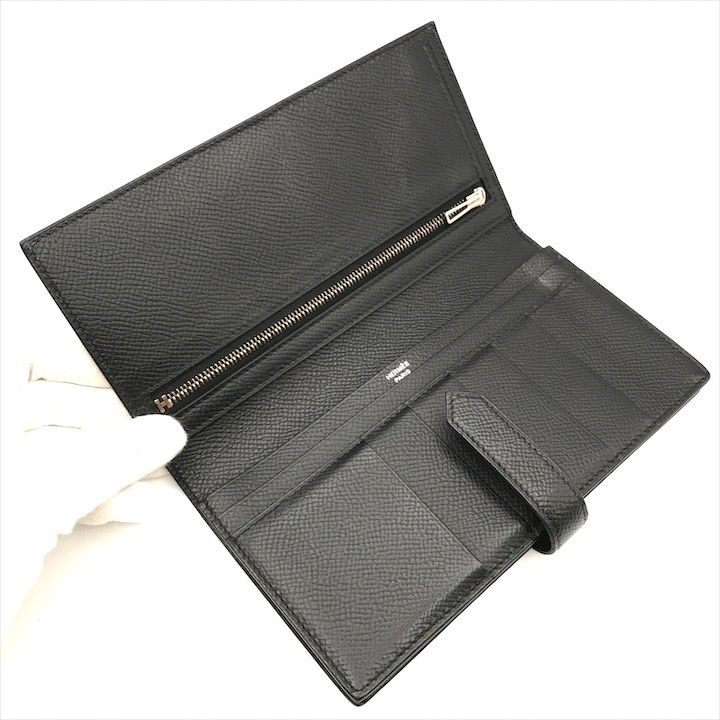 Hermes Bearn Souffle Veau Epsom Monochrome Bifold Wallet Black