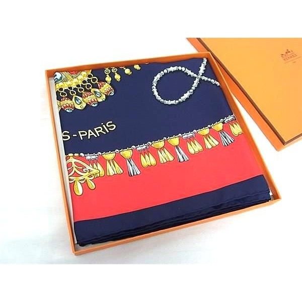 Hermes Parures Des Sables Carre 90 Silk Large Scarf Navy