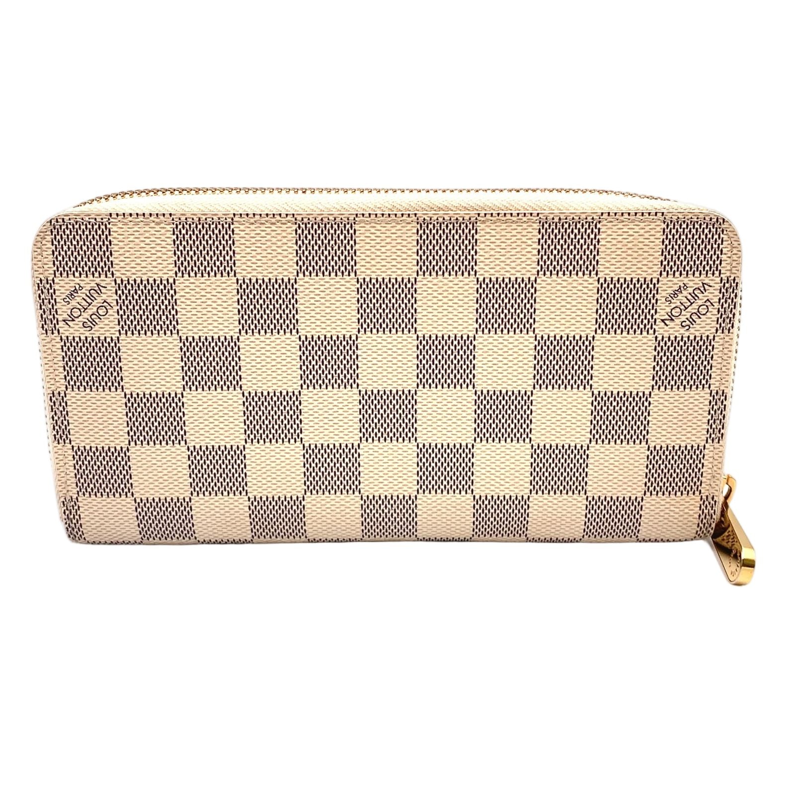 Louis Vuitton Zippy Wallet Damier Azur Leather White Round Gold