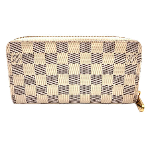 Louis Vuitton Zippy Wallet Damier Azur Leather White Round Gold