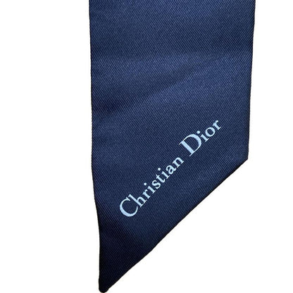 Dior/christian Dior Scarf Mitzah Beige And Dark Navy Ribbon Scarf/oblique