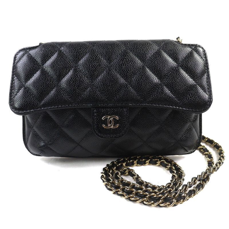 CHANEL Coco Mark Caviar Skin Chain Shoulder Eco Bag Random Serial Black