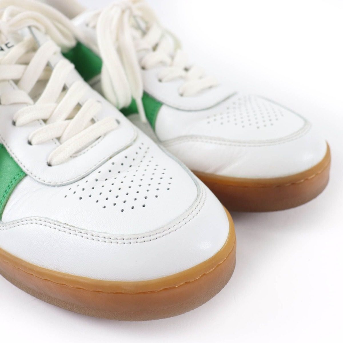 Celine Trainers Low Lace Up Logo Leather Sneakers White Green — view 7