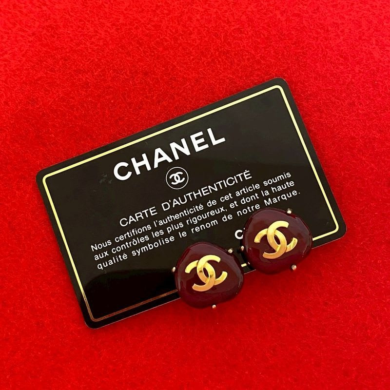 Chanel Coco Mark Motif GP Earrings Ear Cuff Accessory Gold Red 97A