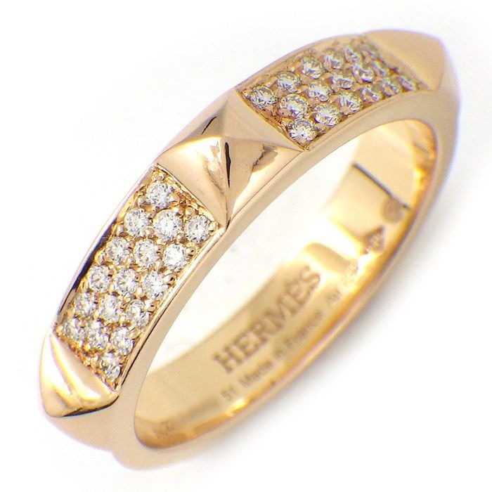 Hermes Ring Clou de Pave 65 Points Diamond 18K Pink