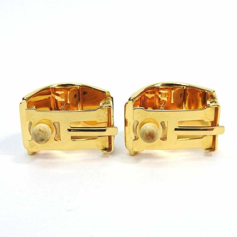 Hermes Earrings Emile Green Gold Cloisonne GP Plating Accessories Jewelry Small