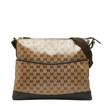 Gucci GG Crystal Crossbody Shoulder Bag Beige Brown PVC Leather Women's