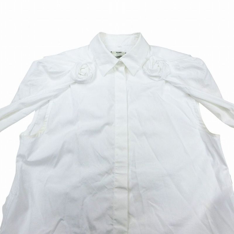Fendi 12cpf-21-1569 Cape Rose Blouse Shirt Top Long Sleeves White Size M Women's