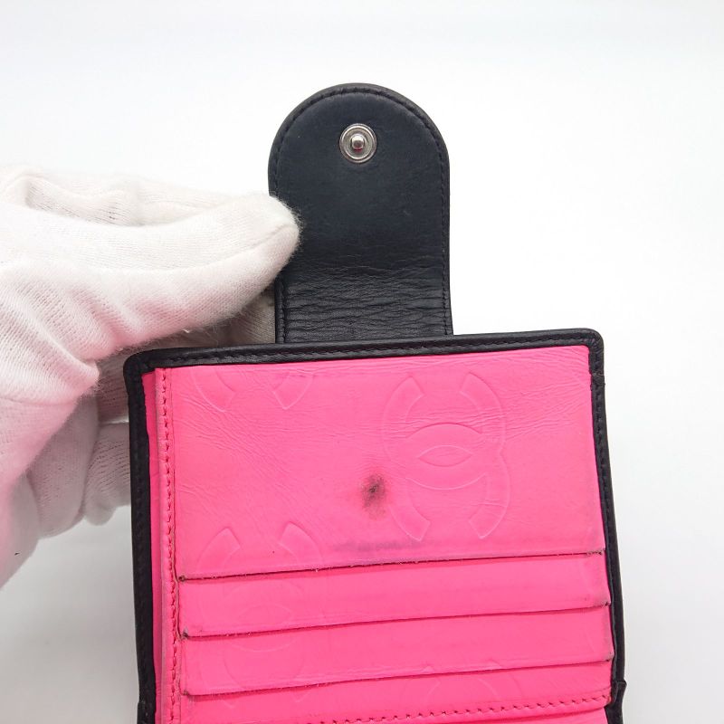 Chanel Cambon Line Folding Wallet With Clasp Black Coco Mark Lambskin Box With