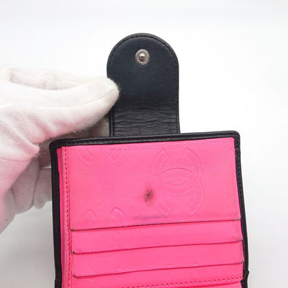 Chanel Cambon Line Folding Wallet With Clasp Black Coco Mark Lambskin Box With