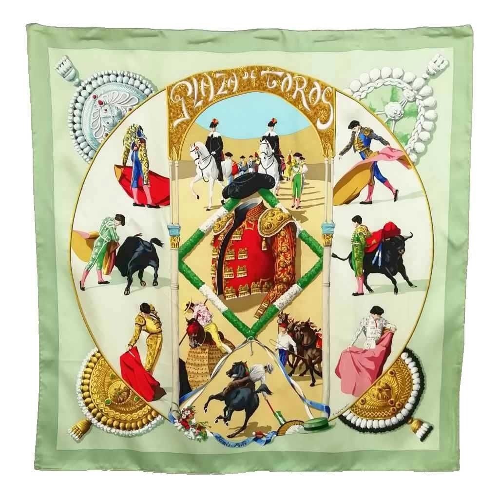 Hermes Plaza de Toros Bullring Carre 90 Large Scarf Green
