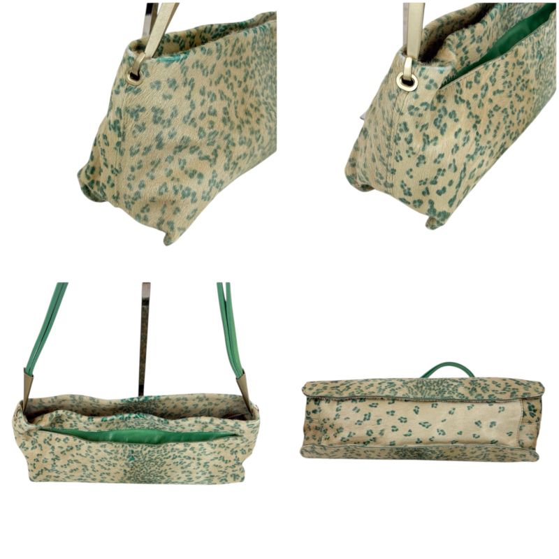 Bottega Veneta One Shoulder Bag Accessory Pouch Halaco Leather Green Beige