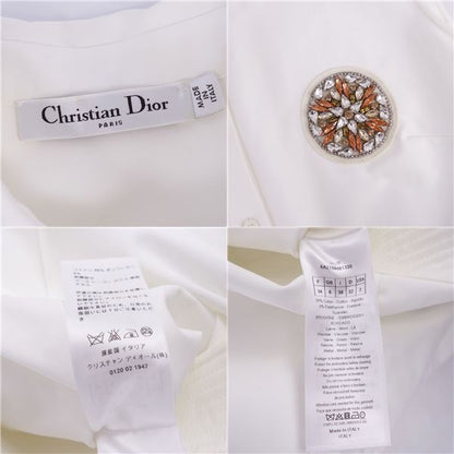 Christian DIOR Shirt Blouse Sleeveless Bijoux Embellished Cotton Top Women's
