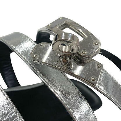 Hermes Transat Sandals Shoes Leather Silver Flat Sandals Kelly Hardware