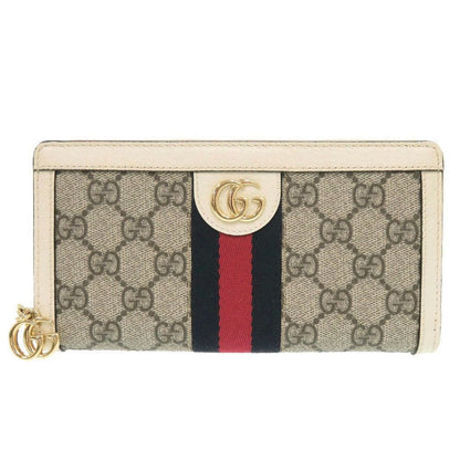 Gucci Ophidia GG Zip Around Wallet Supreme Leather Beige White Round