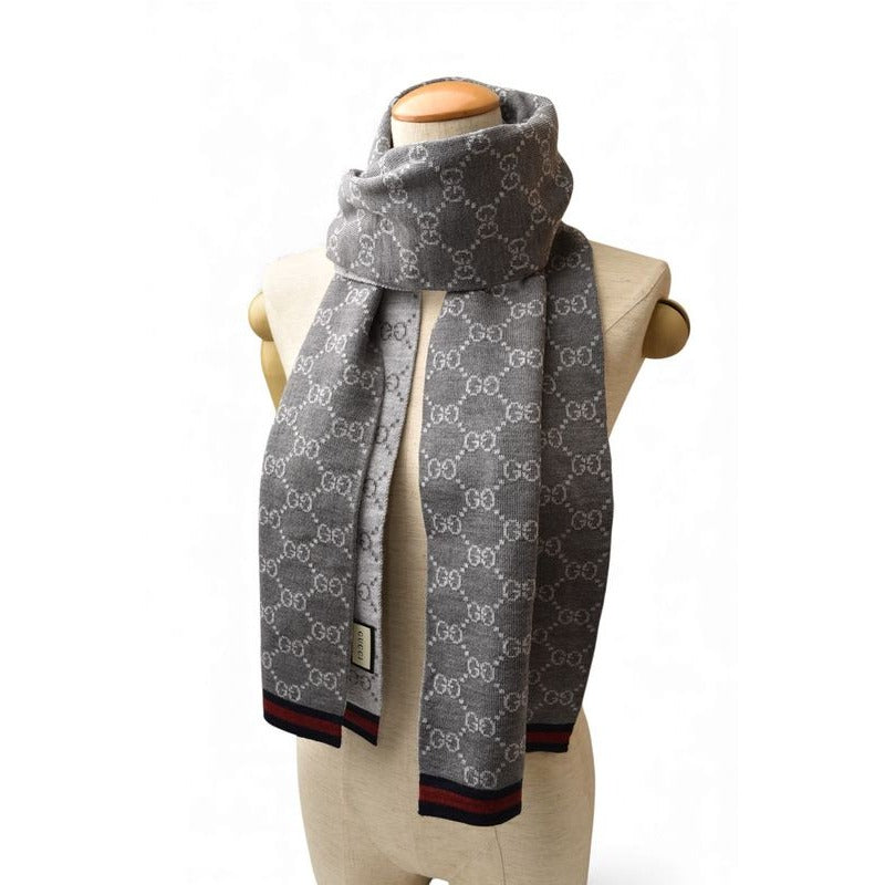 Gucci Scarf Winter 100% Wool GG Pattern Light Gray 3 G206 1263 — view 8