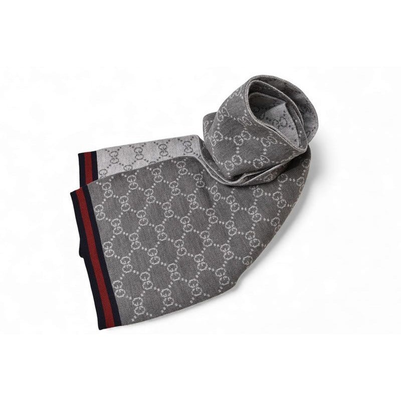 Gucci Scarf Winter 100% Wool GG Pattern Light Gray 3 G206 1263