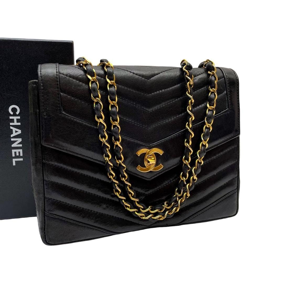 Chanel Stitch Lambskin Double Chain Shoulder Bag Black