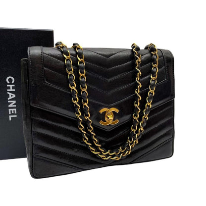 Chanel Stitch Lambskin Double Chain Shoulder Bag Black