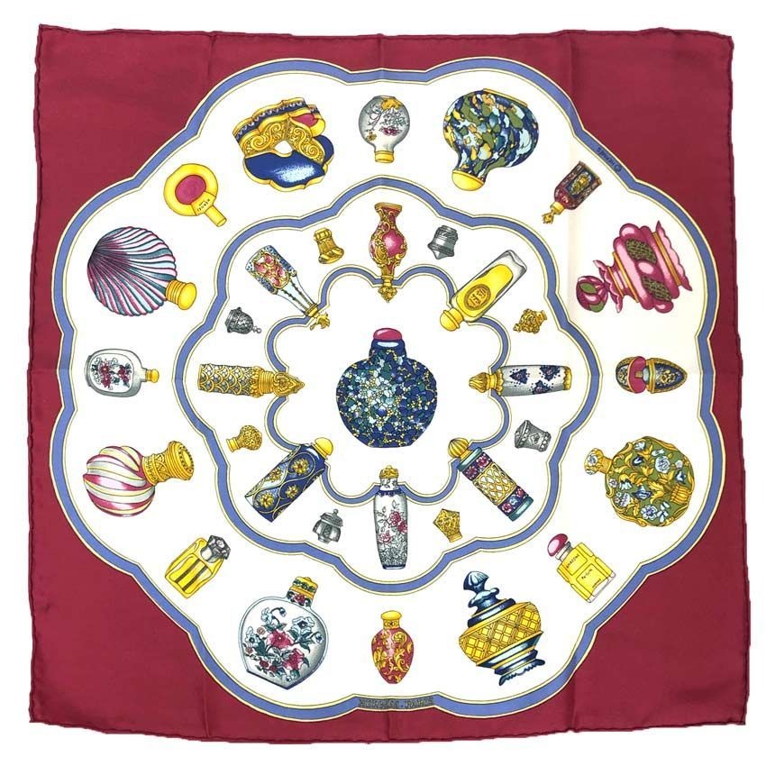 Hermes Carre 45 Scarf Pourvu Qu'on Ait L'ivresse Perfume Pattern Silk Gold