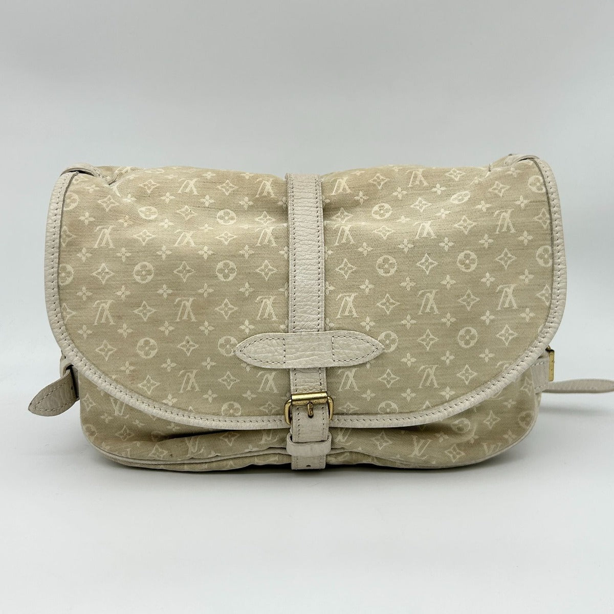 Louis Vuitton Monogram Mini Lin Saumur 30 Crossbody Shoulder Bag Dune White