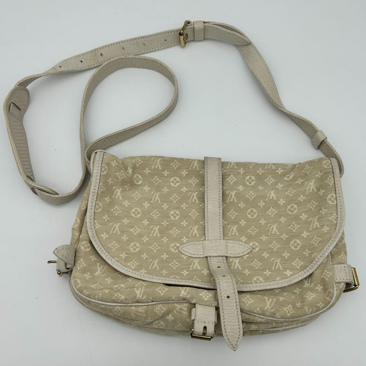 Louis Vuitton Monogram Mini Lin Saumur 30 Crossbody Shoulder Bag Dune White — view 6