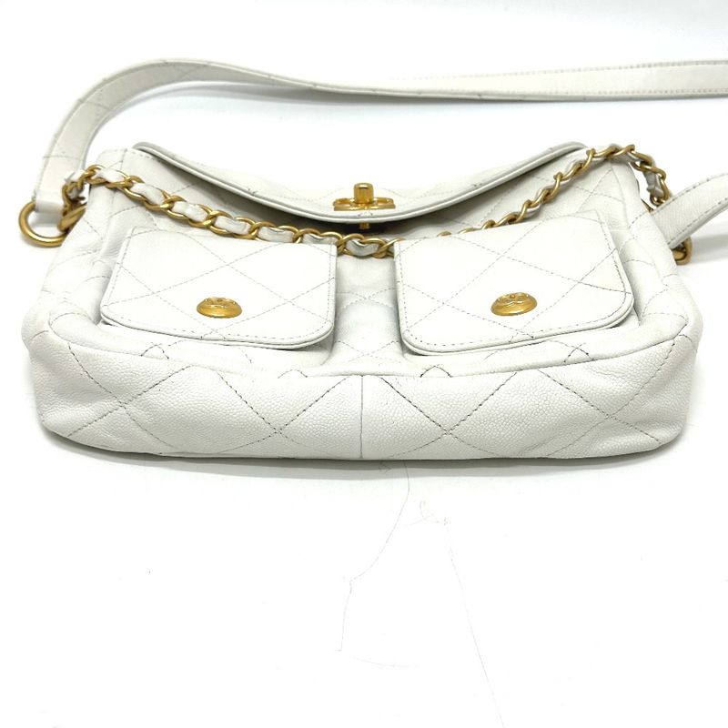 Chanel Shoulder Bag W Pocket As5384b Caviar Skin White
