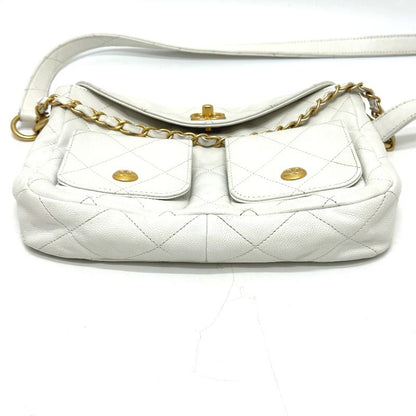 Chanel Shoulder Bag W Pocket As5384b Caviar Skin White