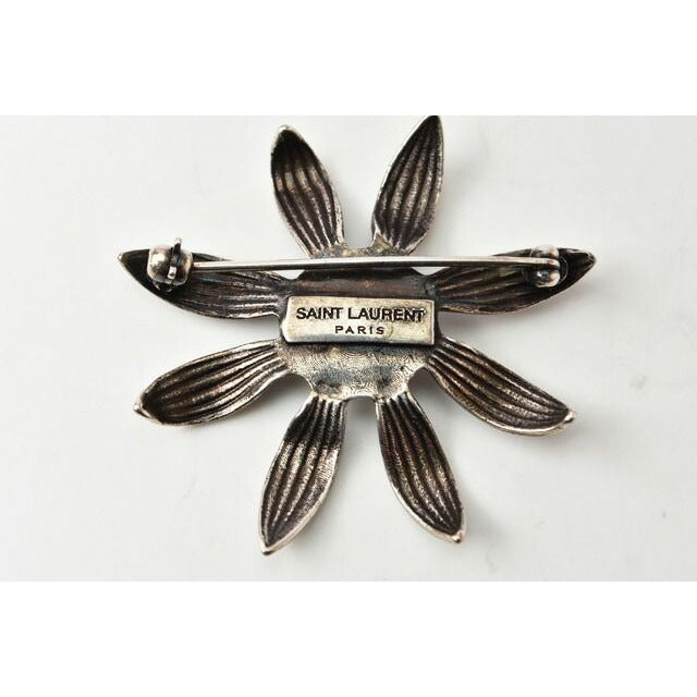 Saint Laurent Brooch Pin Vintage Silver Flower Motif — view 4