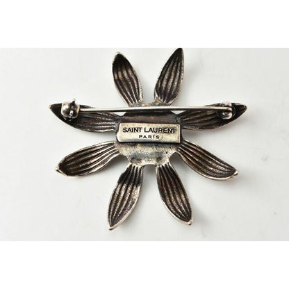 Saint Laurent Brooch Pin Vintage Silver Flower Motif — view 4