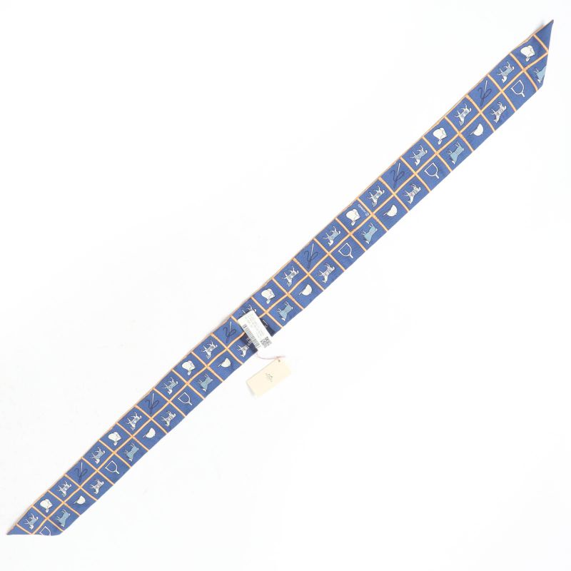 Hermes Twilly Couvertures Et Tenues De Jour Horsewear 100% Silk Marine Beige