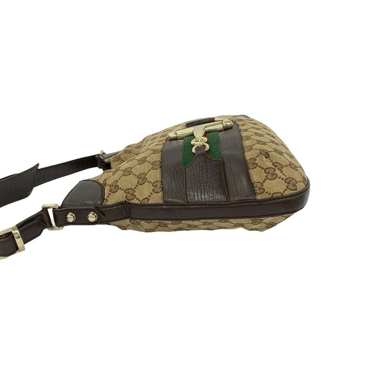 Gucci Sherry Line GG Logo Horsebit Canvas Leather Shoulder Bag Brown — view 5