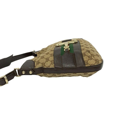 Gucci Sherry Line GG Logo Horsebit Canvas Leather Shoulder Bag Brown — view 5