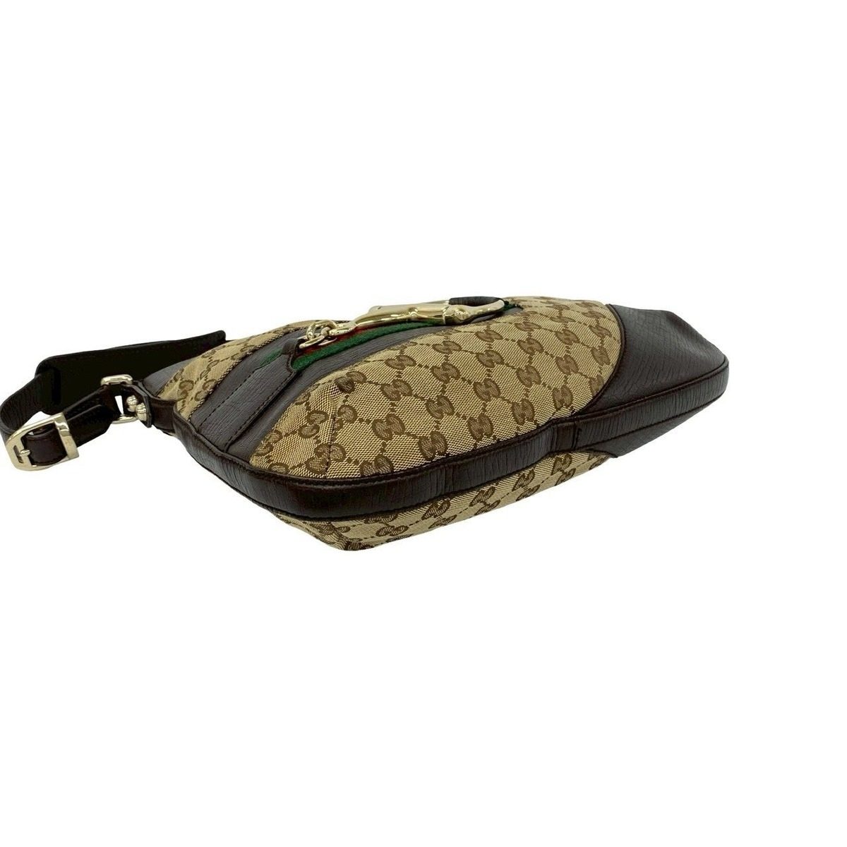 Gucci Sherry Line GG Logo Horsebit Canvas Leather Shoulder Bag Brown — view 7