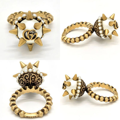 Gucci 582608 Double G Glass Pearl Studded Ring S Approx 13 Gold-tone Metal Aged