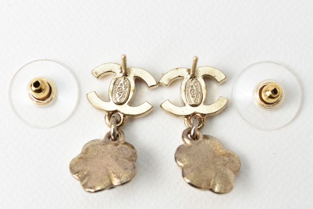 Chanel Earrings Logo CC Coco Mark Camellia Gold Orange