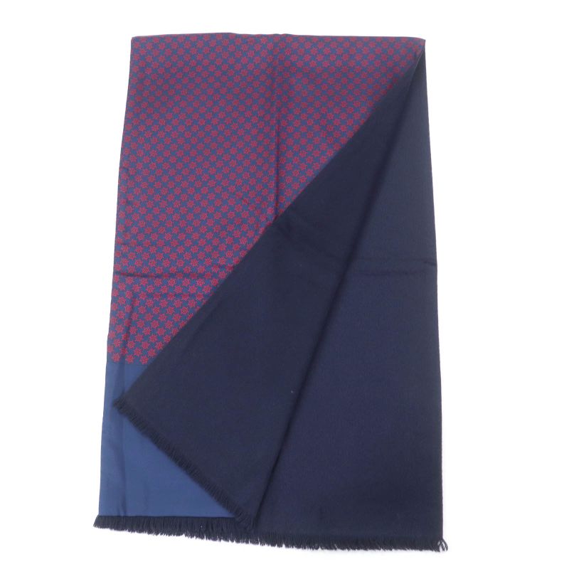 Hermes Silk Angora Ikari Pattern Fringed Shawl Scarf Stole Scarf Navy With Box