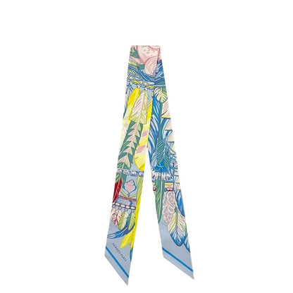 Hermes Ribbon Scarf Twilight Blue Yellow Dance Pacific Already Cleaned Silk