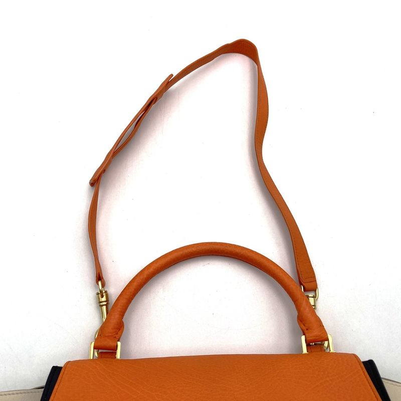 Celine Trapeze 4124 Handbag Crossbody Shoulder Bag Orange/black/white Black/whit