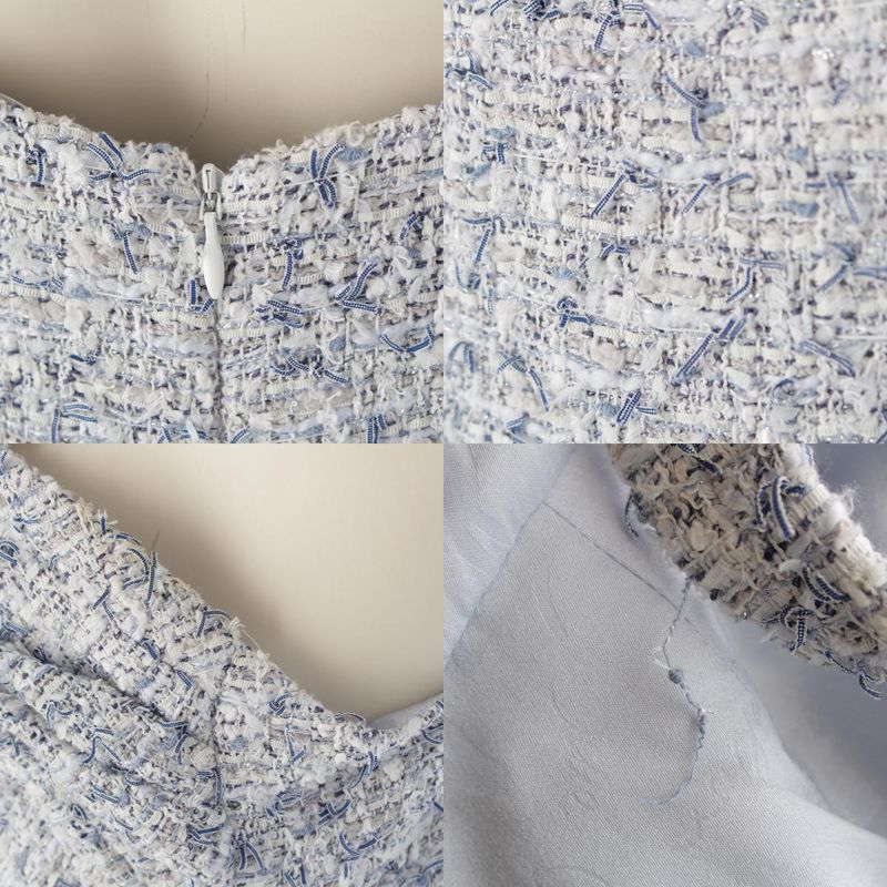 Chanel Circle Cut Out Rhinestone Tweed Mini Sleeveless Dress P60222 Blue 40