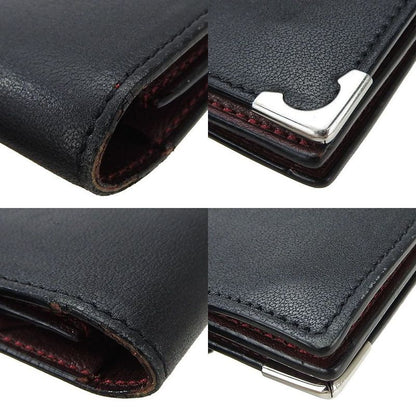 Cartier Bifold Long Wallet Cabochon Lineleather Leatherblackblacksilverhardwarea
