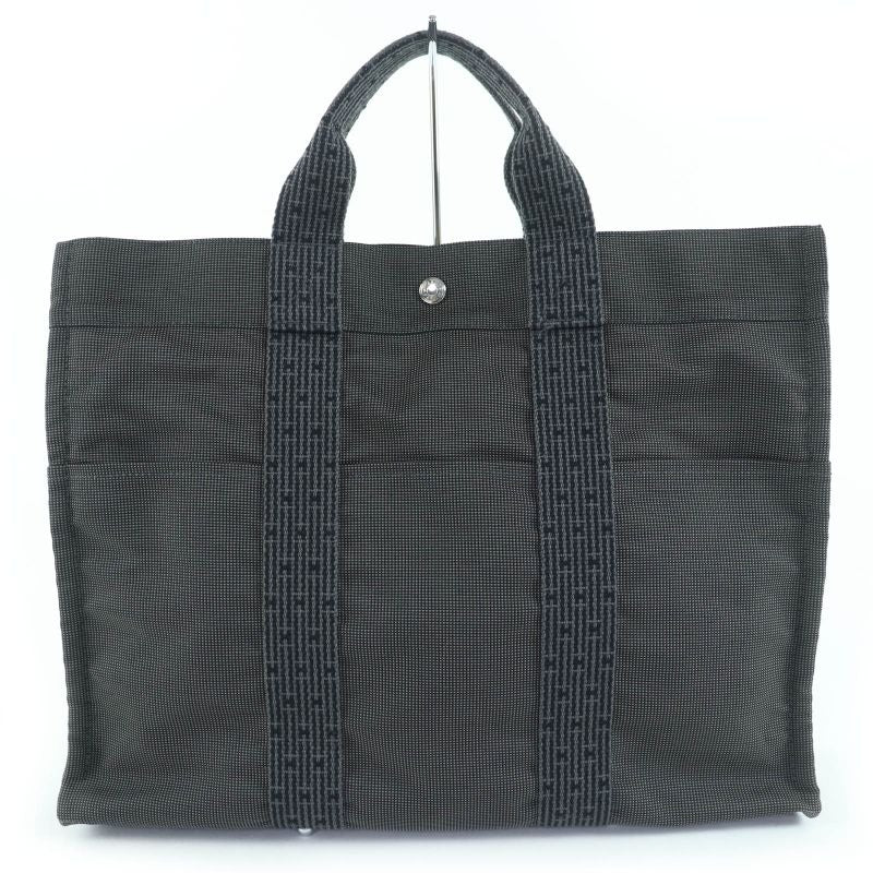 Hermes Her Line Herbag MM Serie Hardware Canvas Tote Handbag Gray
