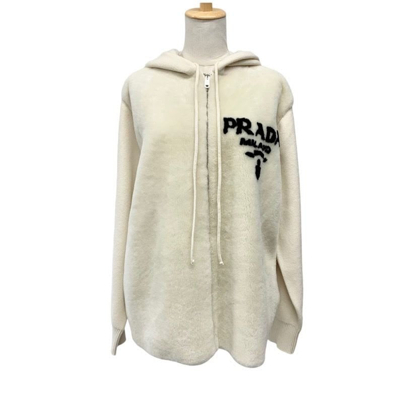 Prada Top White Black Hoodie Hoody Logo Knit Cashmere